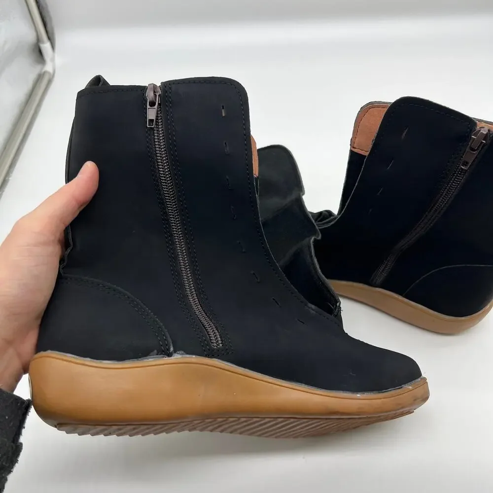 Ankle Boots Round Toe Casual Comfortable Lightweight Black Size 9US /40CN
